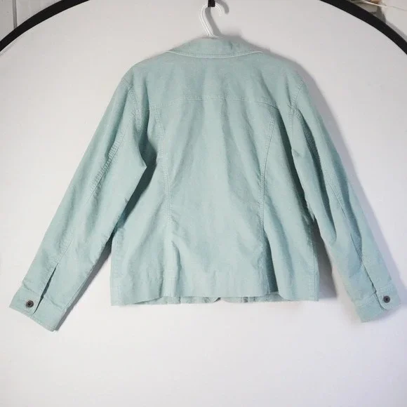LL Bean Light Blue Denim Corduroy Jacket Women's Button Front Casual Outerwear L - Picture 5 of 8